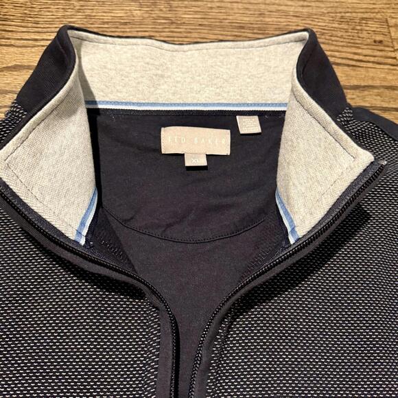 NWOT Ted Baker Blue Geometric Textured Quarter Zip Sweater Size XL - Picture 2 of 5
